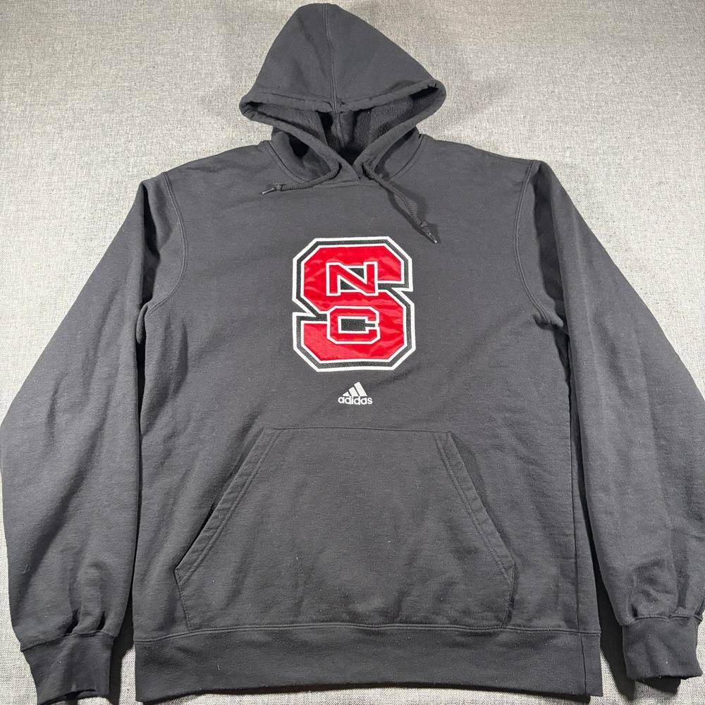 Adidas Hoodie Mens Small Black NC State‎ Wolfpack Embroidered Fleece Sweatshirt